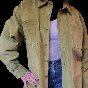 Leather Suede Shacket / Spring Green / Size Large